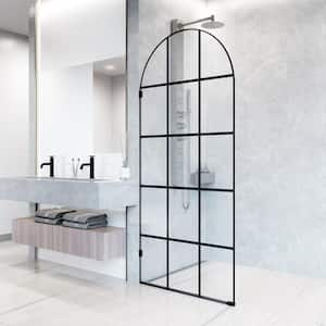 Arden 34 in. W x 78 in. H Framed Fixed Shower Screen Door in Matte Black with 3/8 in. (10mm) Clear Glass