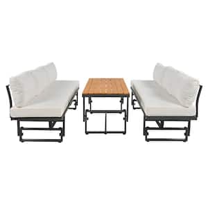 7-Piece Metal Outdoor Sectional Set with Height-adjustable Seating and Coffee Table Beige Cushions for Outdoor, Garden