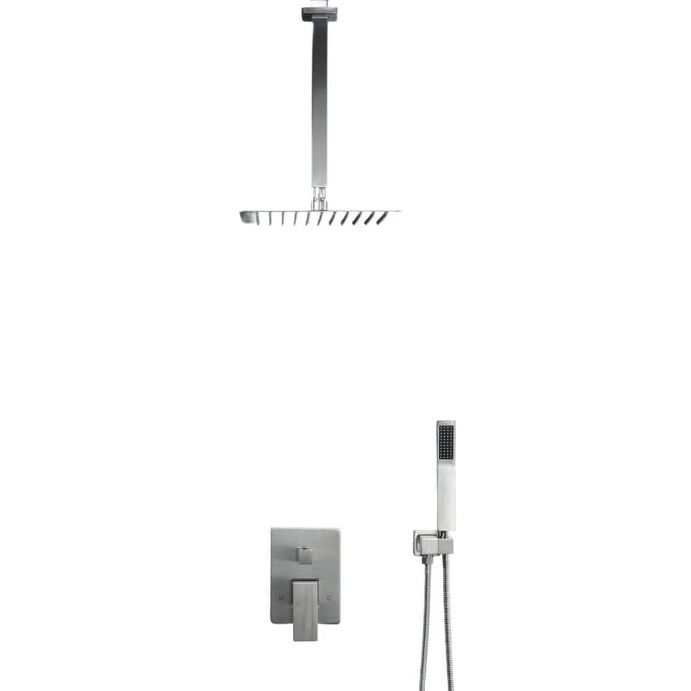Single Handle 1-Spray 10 in. Ceiling Mount Shower Faucet 1.8 GPM Dual Shower Heads w/Rough-In Valve in Brushed Nickel price history on PriceWatchPro