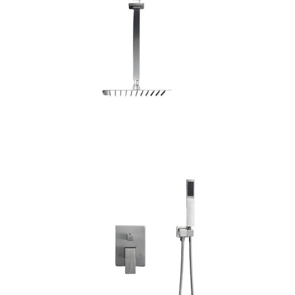 Single Handle 1-Spray 10 in. Ceiling Mount Shower Faucet 1.8 GPM Dual Shower Heads w/Rough-In Valve in Brushed Nickel