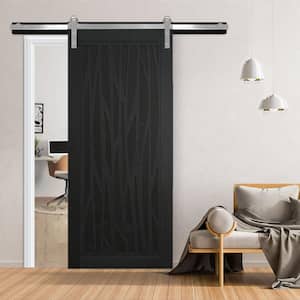 36 in. x 84 in. Howl at the Moon Midnight Wood Sliding Barn Door with Hardware Kit in Black