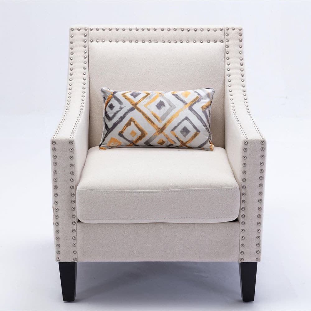 ANBAZAR Beige Linen Fabric Upholstery Accent Arm Chair (Set of 1