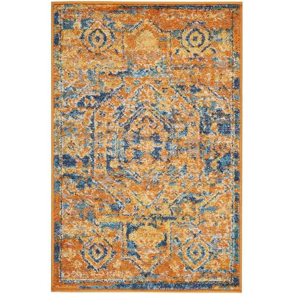 Nourison Passion Teal/Sun doormat 2 ft. x 3 ft. Persian Farmhouse Kitchen Area Rug