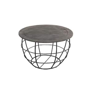 Caroline 32 in. Gray Wash Round Wood Coffee Table with Solid Wood