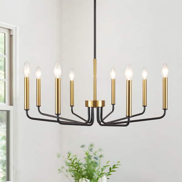 LWYTJO 8-Light Black and Gold Rustic Simple Chandelier for Kitchen Island with No Bulbs Included