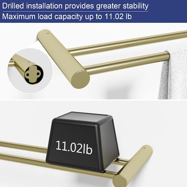 2-Piece Set 23.62-inch Modern Wall Mounted Bathroom Towel Bar Stainless Steel Bath Accessory Double Towel Bar in Gold