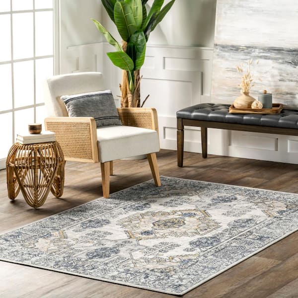 Paisley Machine Washable Faded Floral Border Medallion Area Rug