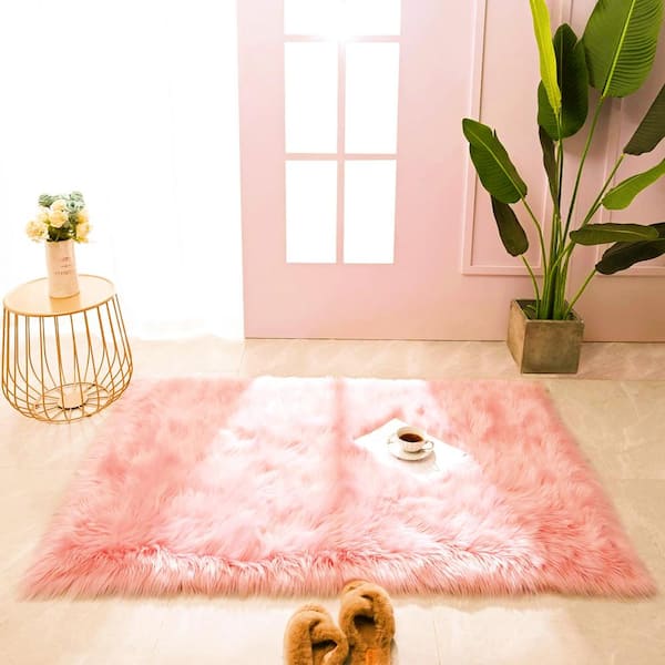 Ghouse Light Pink 4 Ft X 6 Silky, Hot Pink Sheepskin Area Rug