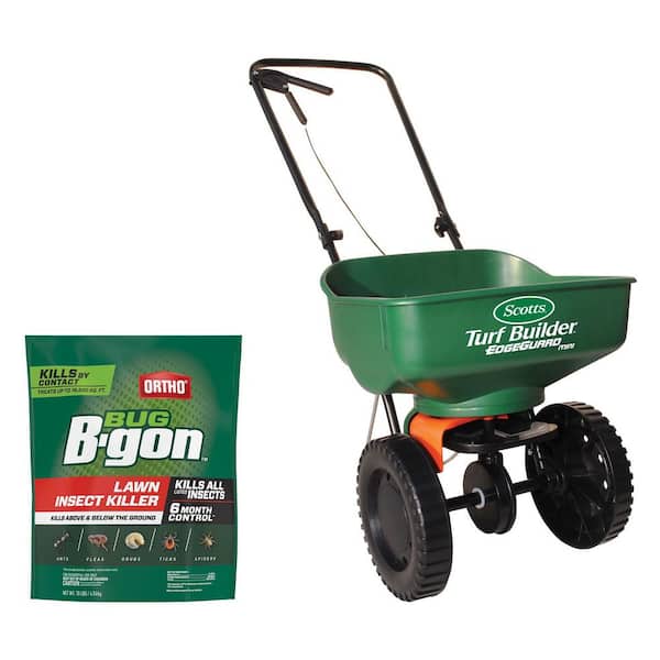Ortho Bug B-gon Lawn Insect Killer and Turf Builder EdgeGuard Mini Broadcast Spreader Bundle for Small Lawns