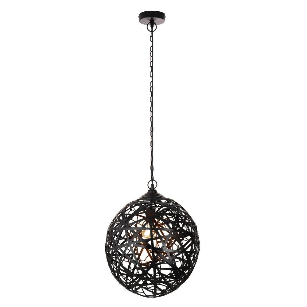 River of Goods Heather 40-Watt 1-Light Black Shaded Pendant Light with Black Abstract Cutouts Globe Shade