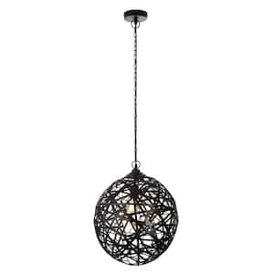 Heather 40-Watt 1-Light Black Shaded Pendant Light with Black Abstract Cutouts Globe Shade