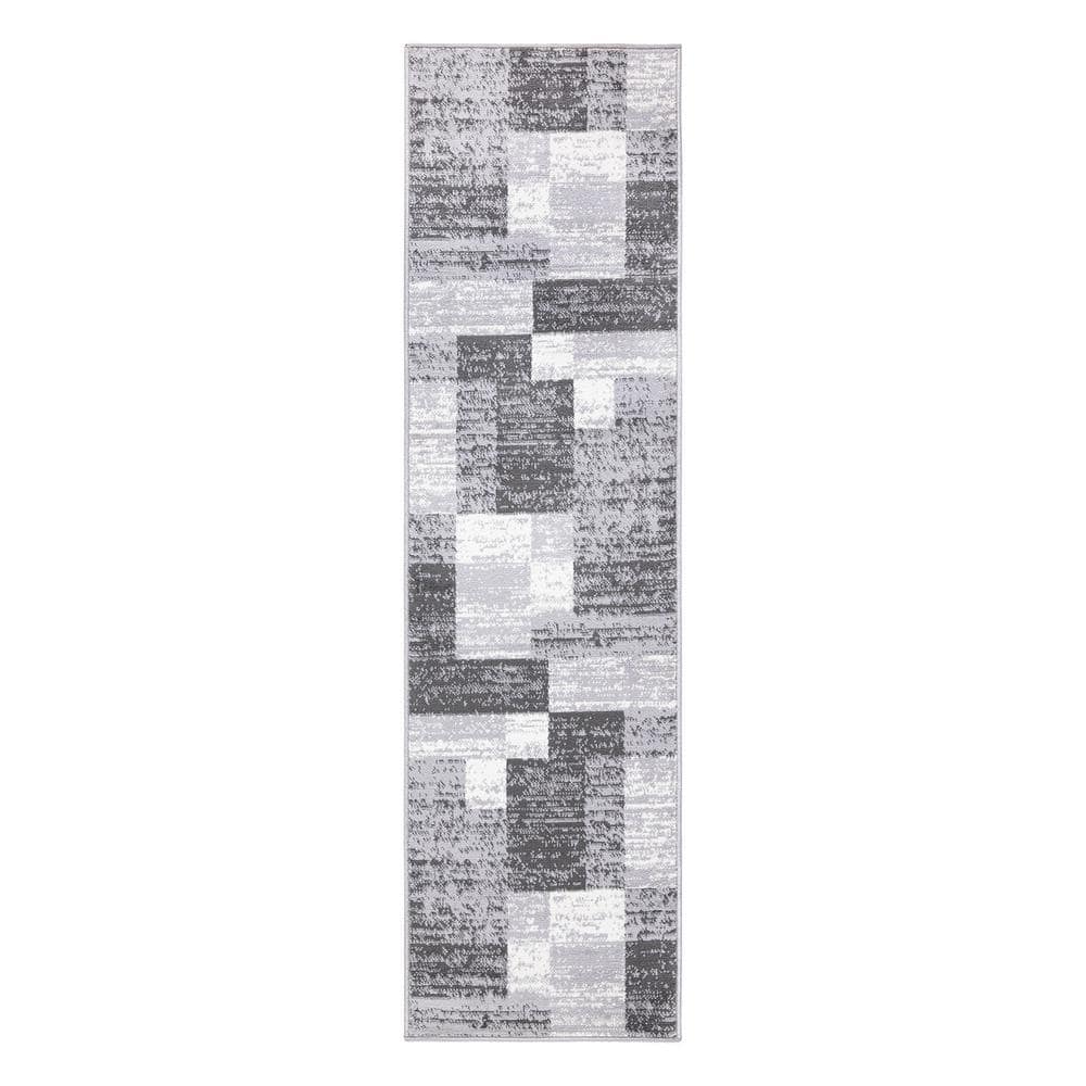 World Rug Gallery Gray 2 Ft X 7 Ft Modern Geometric Boxes Gray Runner   Gray World Rug Gallery Area Rugs 2072gray2x7 64 1000 