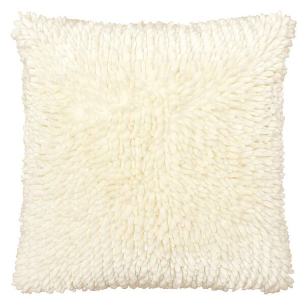 Dolce Home Butter Chenille Ivory Solid Polyester 18 in. x 18 in. Throw Pillow