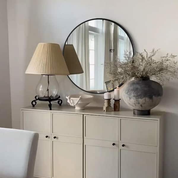 Sxiawe 24 in. W x 24 in. H Medium Round Aluminum Frame Wall Mounted Wall Mirror Vanity Mirror