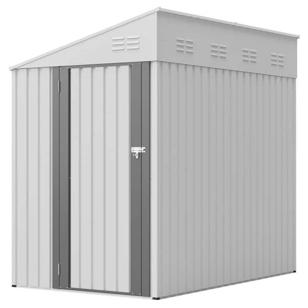 7.14 ft. x 4.34 ft. Outdoor Storage Shed-Heavy-Duty Metal Shed with Lockable Doors, White, 30.96 sq. ft.
