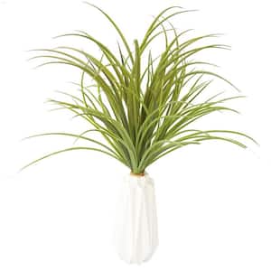 26 in. Tall Plastic Grass Artificial Indoor/ Outdoor Faux Dcor in White Ceramic Vase
