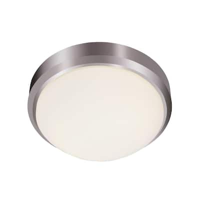 Bliss 13 in. 1-Light Brushed Nickel Flush Mount with Frosted Shade