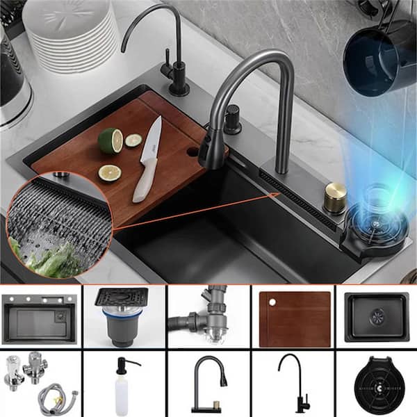 LUXSHERY 26.7 in. Drop-in/Undermount Single Bowl Stainless