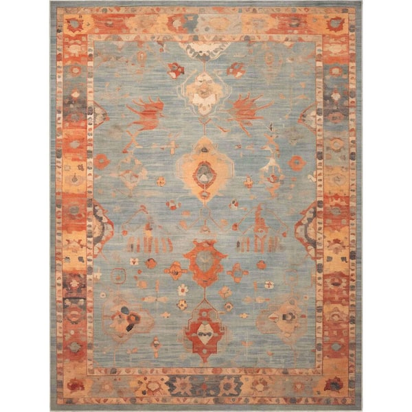 Ushak Marmaris Vintage, Medallion, Pastel, Blue 9 ft. 10 in. x 13 ft. Area Rug