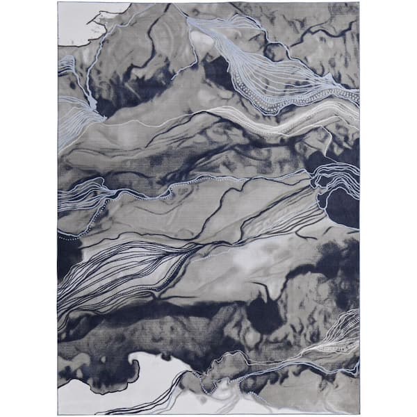 HomeRoots Blue Gray and Ivory 2 ft. x 3 ft. Abstract Area Rug