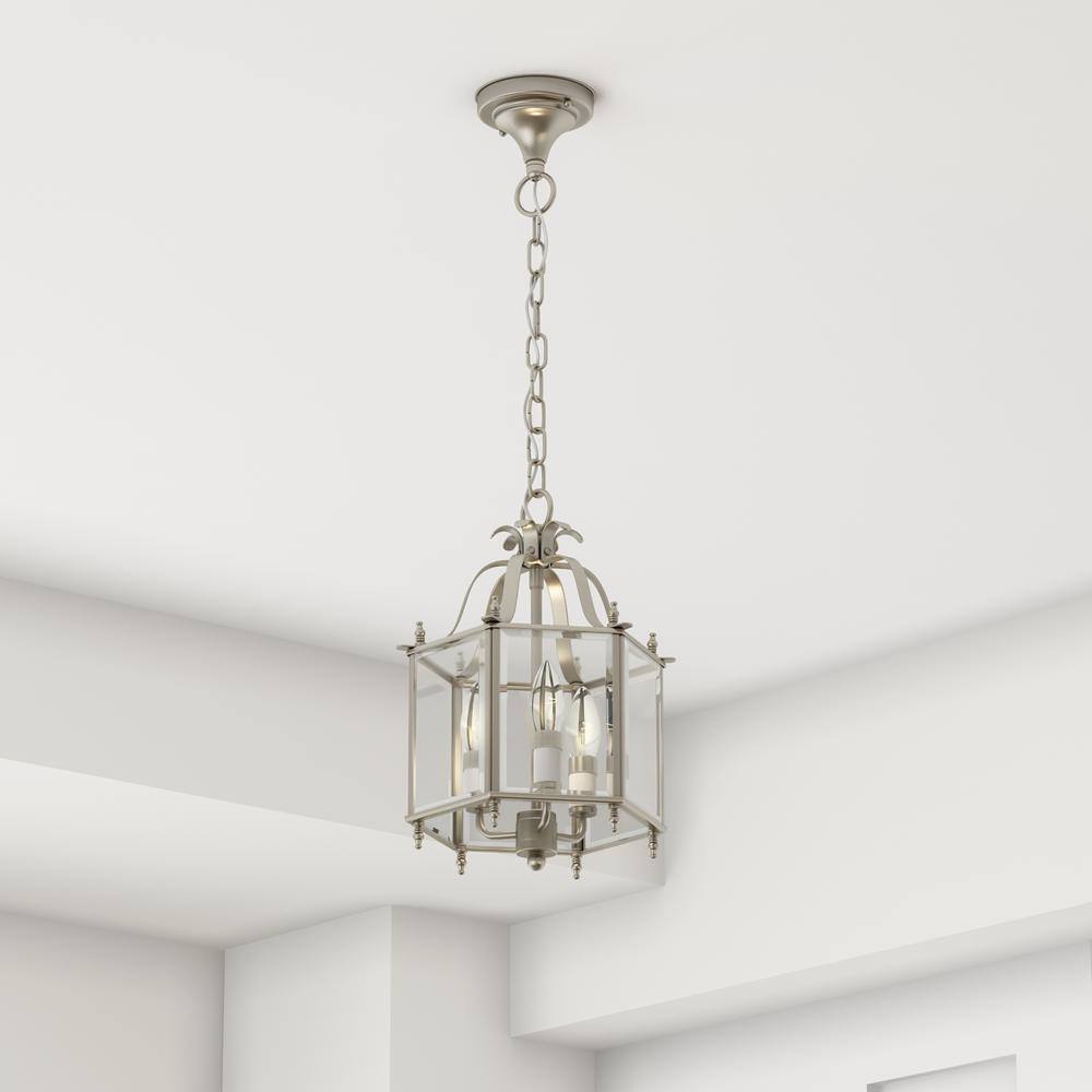 Elegant Brushed Nickel 3-Light Chandelier with Clear Beveled Glass