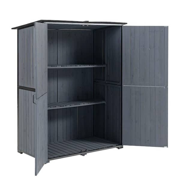 55.1 in. W x 29.1 in. D x 68.9 in. H Blue Gray Outdoor Storage Cabinet Wood Shed Metal Frame Garden Shed with Shelves