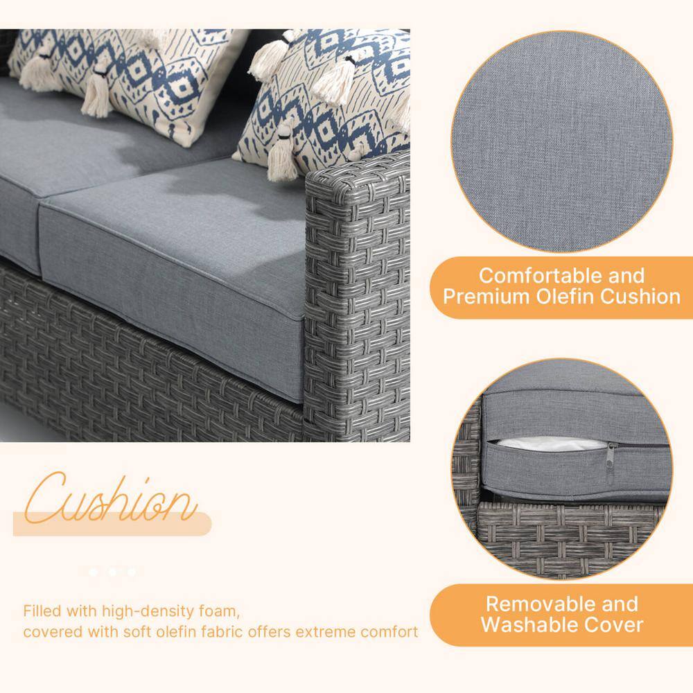 5-piece Wicker Grey Outdoor Conversation Set With Lift Table, Grey Cushions