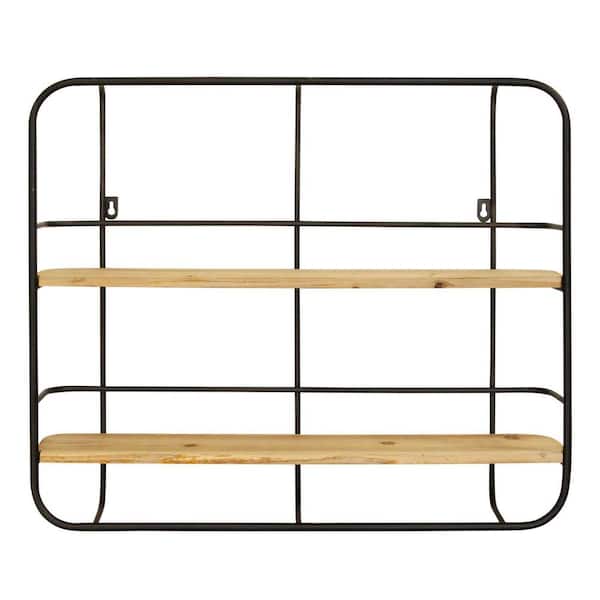 HomeRoots S/2 Farmhouse Wood Shelves w/ Black Metal Frame