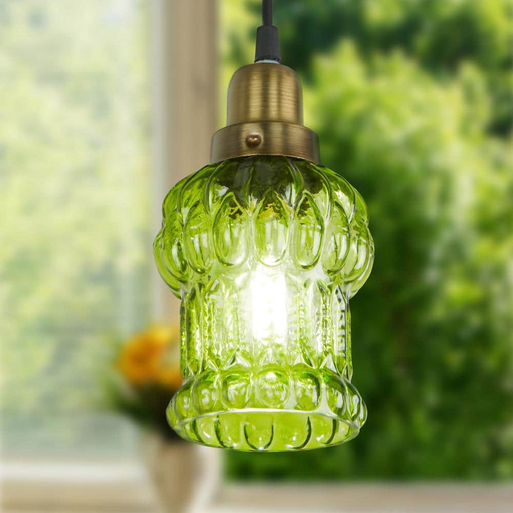 Green and Gold Glass Pendant Light with Adjustable Cord