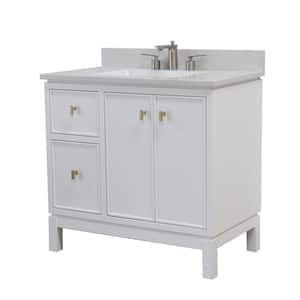37 in. W x 22 in. D x 36 in. H Single Bath Vanity in White with White Engineered Qt. Top with White Rectangle Basin