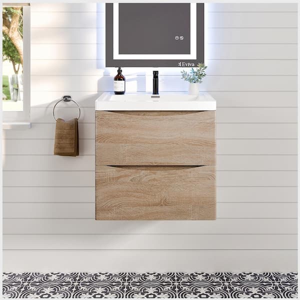 Eviva Smiley 24 in. W x 17 in. D x 21 in. H Floating Bath Vanity in White Oak with White Acrylic Top