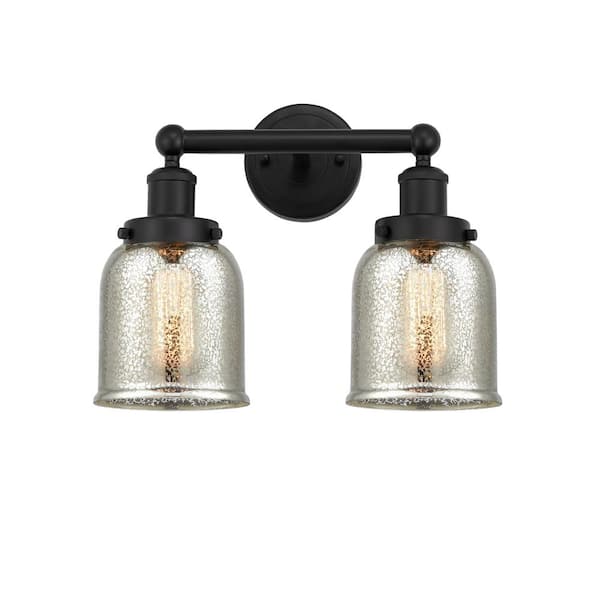 Bell 15.5 in. 2 Light Matte Black, Mercury Vanity Light with Bronze Glass Shade