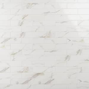 Santorini Calacatta White 2.95 in. x 11.81 in. Polished Ceramic Wall Tile (5.38 sq. ft./Case)