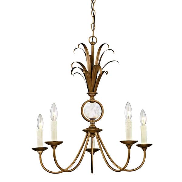 Fifth and Main Lighting Pinnacle 5-Light Burnished Gold Pendant with Marble Accent