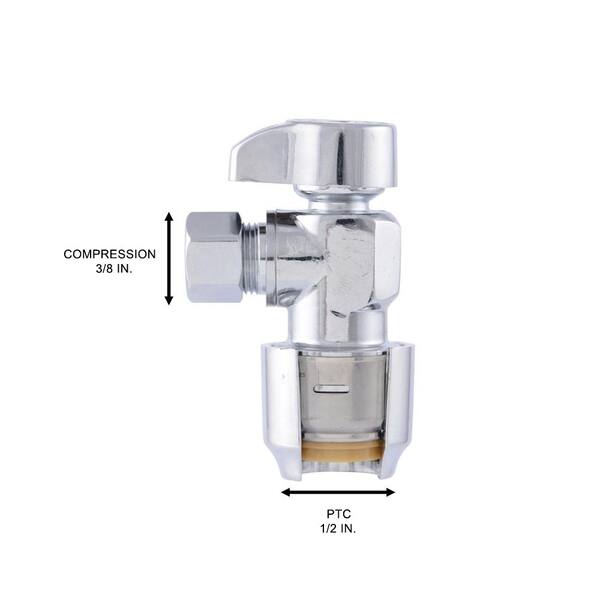 thumbnail image 2 of 10-Pack Push Fit Angle Stop Valve – 1/2 X 3/8, Chrome, SharkBite Style 2 of 6