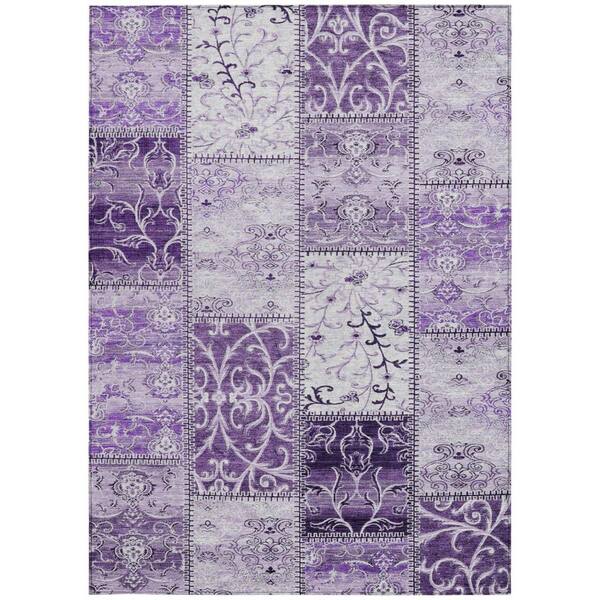 Purple 10 ft. x 14 ft. Woven Plaid Polyester Rectangle Indoor / Outdoor Area Rug