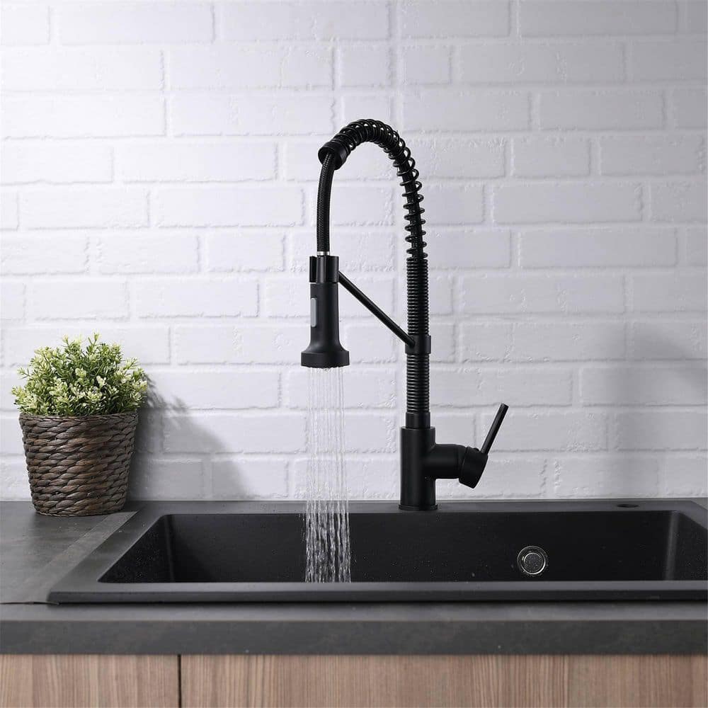 Matte Black Brass Pull-Down Kitchen Faucet with Spray