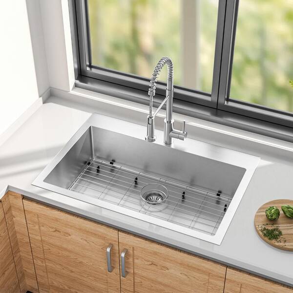 TECASA 33 in. Drop-In/Undermount Single Bowl 18-Gauge Gunmetal