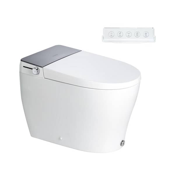 Elongated Electric Bidet Toilet 1.06 GPF in Silver with Auto Open/Close, Heated Seat, Foot Kick Button for Modern Home