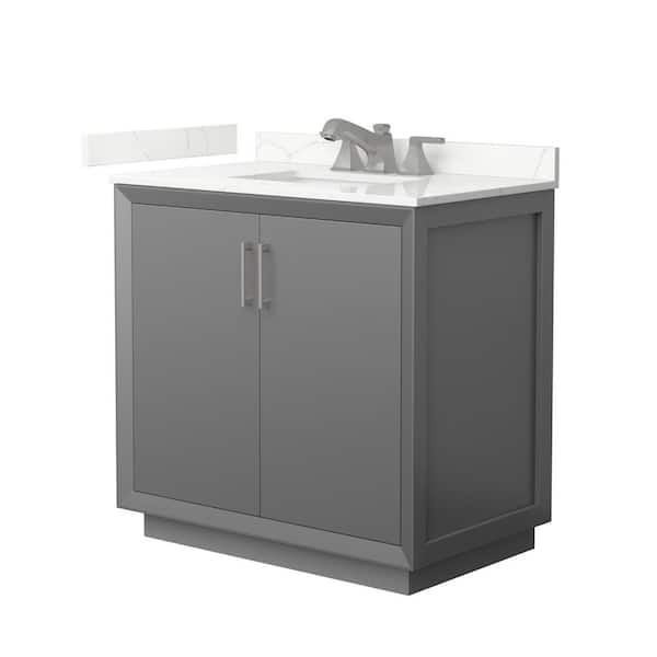 Wyndham Collection Strada 36 in. W x 22 in. D x 35 in. H Single Bath Vanity in Dark Gray with Giotto Quartz Top