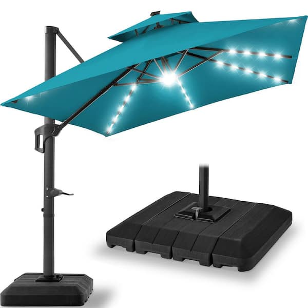 10 ft patio umbrellas blue Hunter 6.5 ft. x 10 ft Patio LED Umbrella