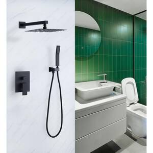 1-Spray Patterns with 2.5 GPM 10 in. Wall Mount Rain Dual Shower Heads in Matte Black, Shower System / Faucet Set