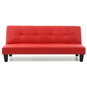Alan 67 in. W Armless Faux Leather Straight Sofa in Red