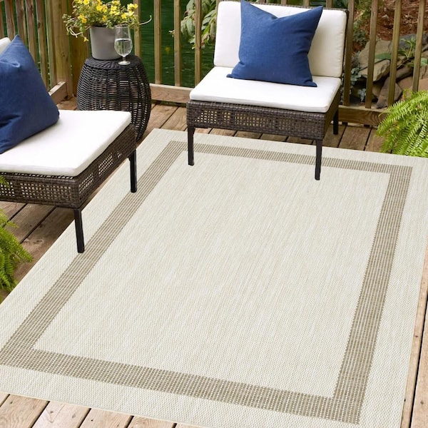 Azelia Ivory and Jute 9 ft. x 12 ft. Indoor/Outdoor Area Rug