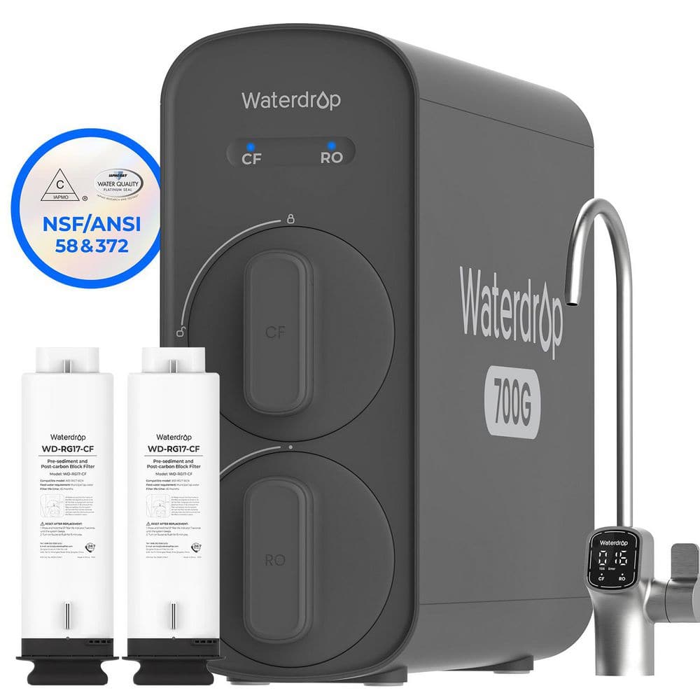 WD G5P700 Reverse Osmosis Water System, 700 GPD 7-Stage 2:1 Pure to Drain, Smart LED Faucet Extra 2 G5P700-CF Filter