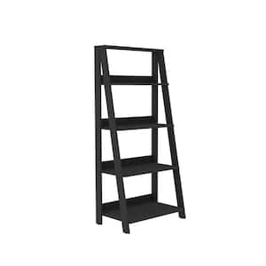 55 in. Black Wood 4-shelf Ladder Bookcase with Open Back