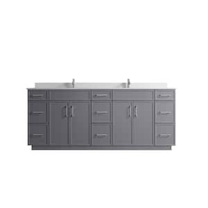 VSC 84 in. W x 22 in. D x 35 in. H Double Sink Freestanding Bath Vanity in Gray with White Cultured Marble Top