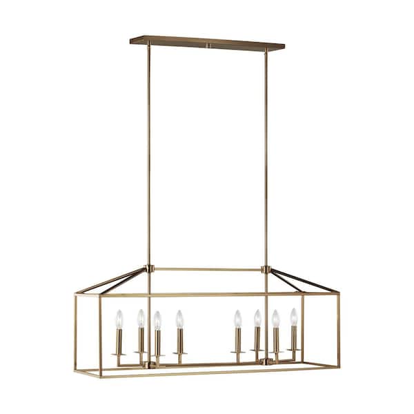 Generation Lighting Perryton 40 in. 8-Light Satin Brass Modern Transitional Linear Hanging Island Candlestick Chandelier
