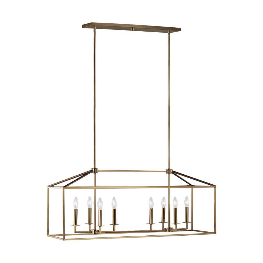 Modern Transitional Satin Brass 8-Light Linear Chandelier