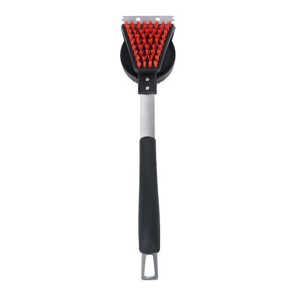 Universal 16.34 in. Nylon Grill Brush with Soft Grip, Scraper, Steel Wool Ball and Nylon Bristles